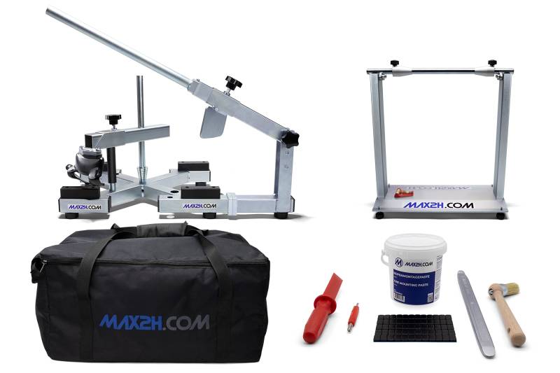 MAX2H Reifenmontiergerät EVOX mit Wuchtbock, Starterpaket (Klebegewicht schwarz) und Tasche von MAX2H.COM