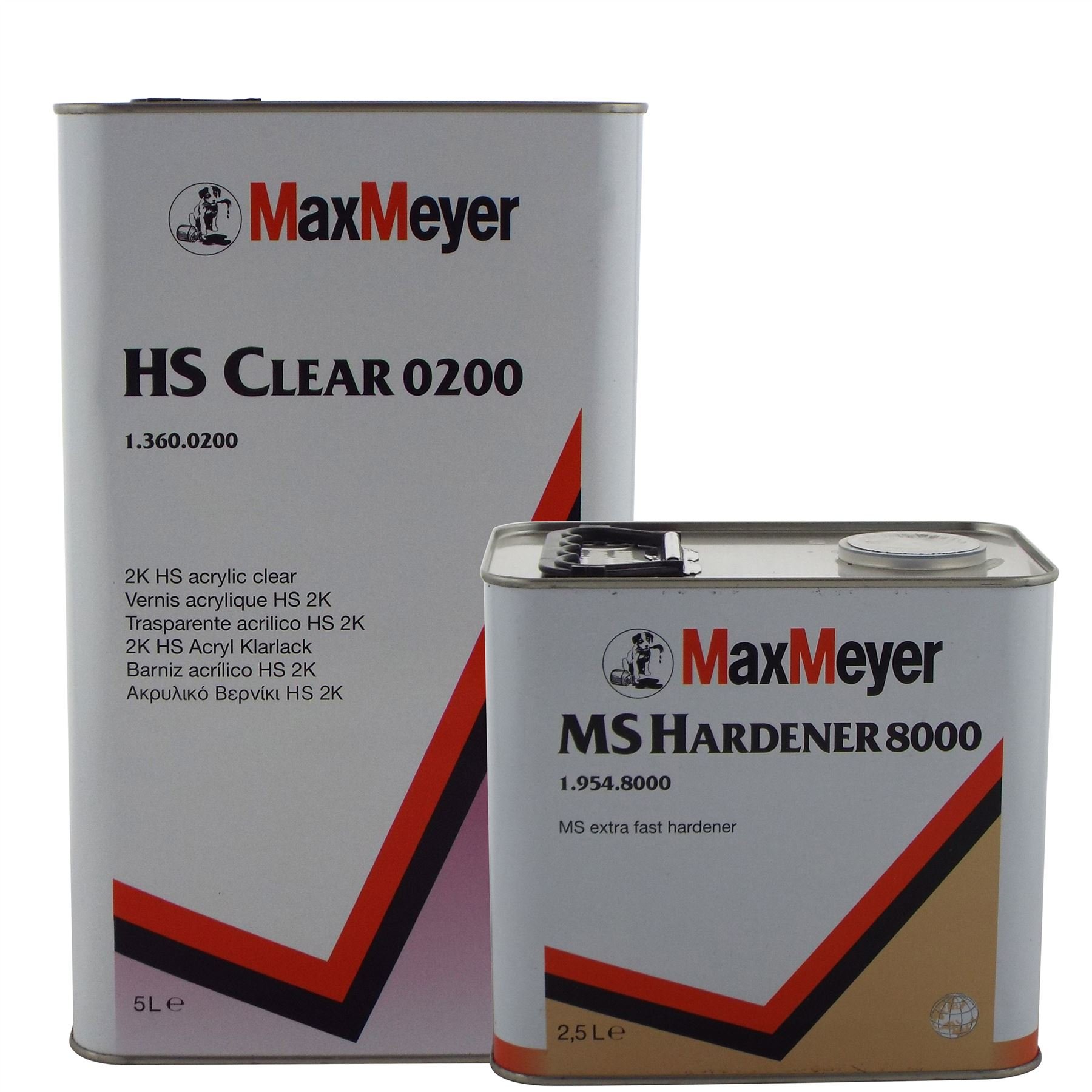Max Meyer 7,5 Liter Kit 1 x 5 Liter 0200 2 K-Klarlack Lack & 1 x 2,5 Liter 0800 Schnell Aktivator Härter automtive Paint klar Lack von MAXMEYER