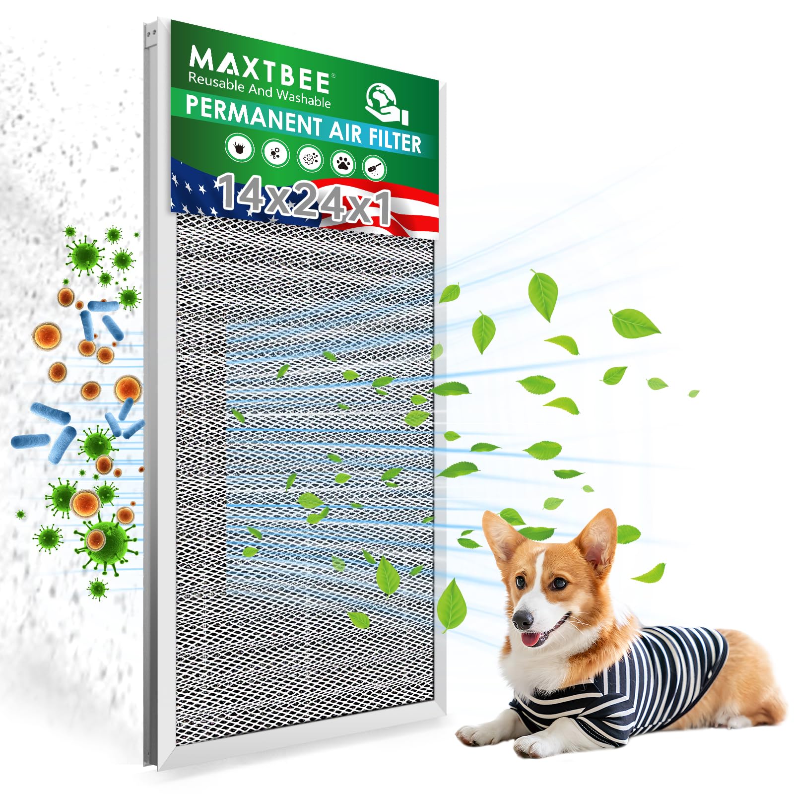MAXTBEE 14 x 24 x 1 Luftfilter, elektrostatischer Filter, wiederverwendbar, waschbar, HVAC AC Ofenfilter, MERV 8, hält ein Leben lang, gesünderes Zuhause oder Büro (tatsächliche Größe: 34 x 59 x 2 cm) MAXTBEE 14 x 24 x 1 Luftfilter, elektrostatischer Filter, wiederverwendbar, waschbar, HVAC AC Ofenfilter, MERV 8, hält ein Leben lang, gesünderes Zuhause oder Büro (tatsächliche Größe: 34 x 59 x 2 cm) von MAXTBEE