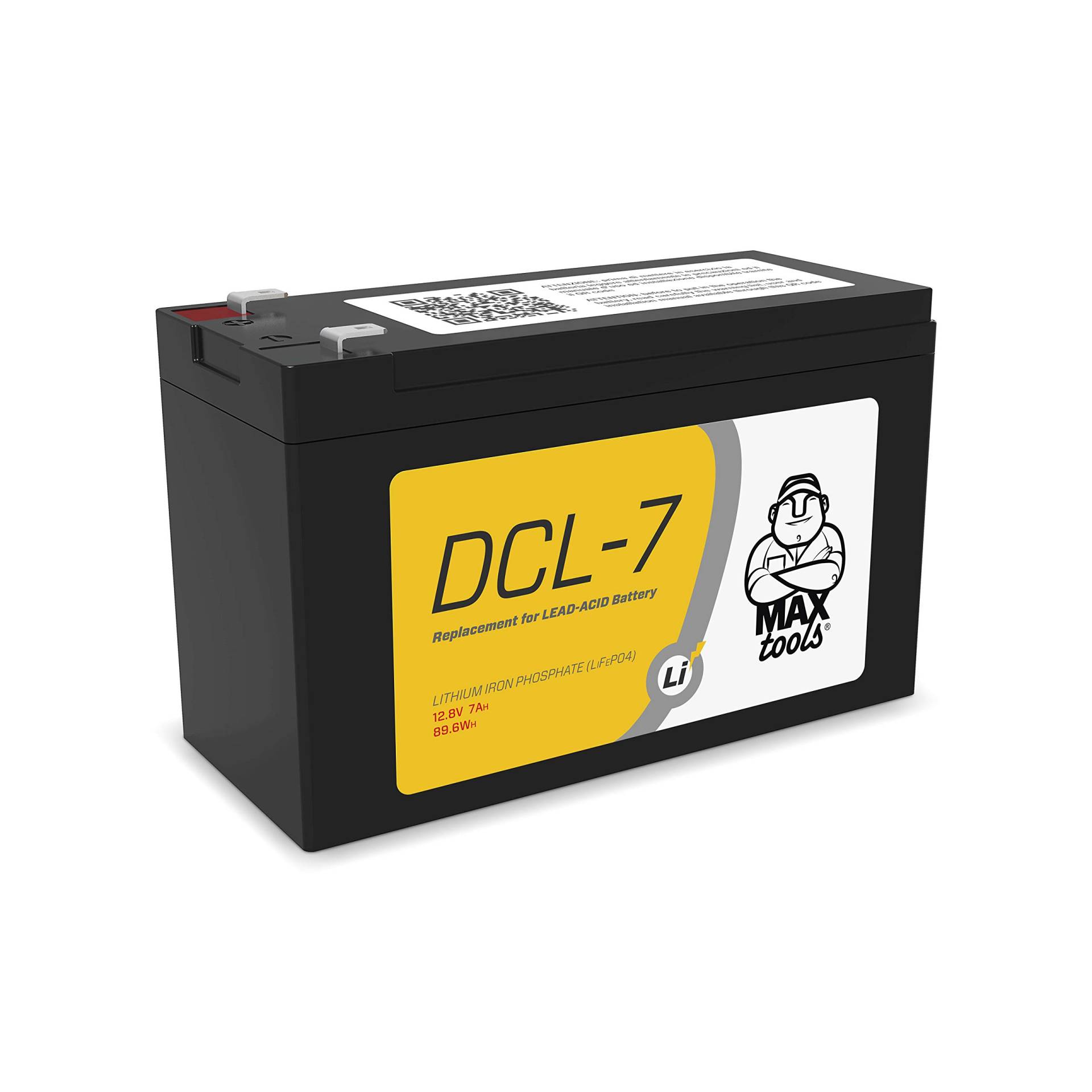 MAXTOOLS, DCL-7, 12-V-LITHIUM-Batterie für den zyklischen Gebrauch, LiFePO4-Zellen, 8 Ah, 89,6 Wh, über 3.000 Zyklen bei 80% Restkapazität, leicht und sicher von MAXTOOLS