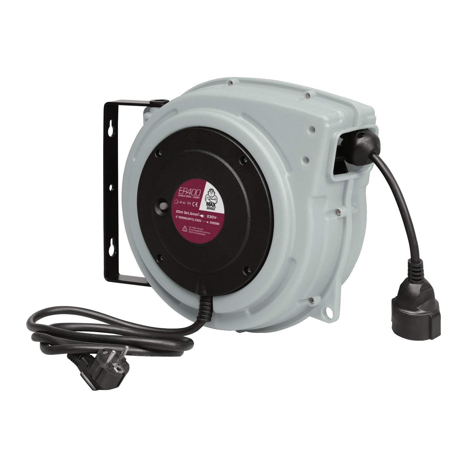 MAXTOOLS, ER400 Professionelle Kabeltrommel mit dreipoligem öldichtem Elektrokabel H07RN-F Abschnitt 1,5 mm2, 20 Meter, Grau MAXTOOLS, ER400 Professionelle Kabeltrommel mit dreipoligem öldichtem Elektrokabel H07RN-F Abschnitt 1,5 mm2, 20 Meter, Grau von MAXTOOLS