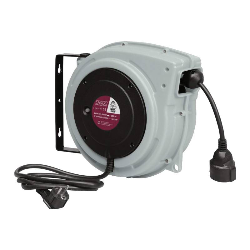 MAXTOOLS, ER400 Professionelle Kabeltrommel mit dreipoligem öldichtem Elektrokabel H07RN-F Abschnitt 1,5 mm2, 20 Meter, Grau von MAXTOOLS