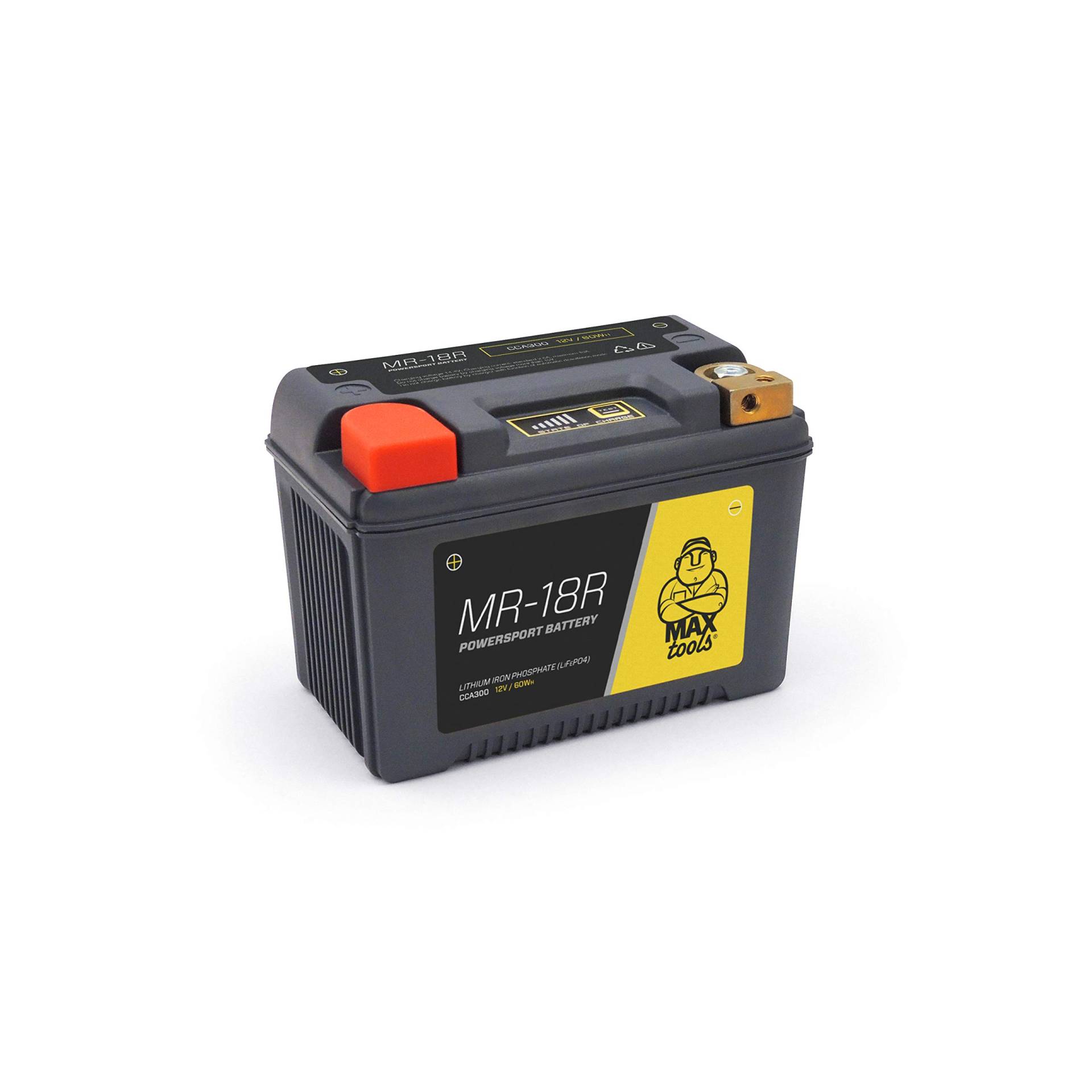 MAXTOOLS MR-18R, Superleichte LiFePO4-Batterie für Motorräder, Quads und ATVs mit 12 V, verstärktes Gehäuse und Bezeichnung Staat des Aufladens, Richtig, 300 CCA MAXTOOLS MR-18R, Superleichte LiFePO4-Batterie für Motorräder, Quads und ATVs mit 12 V, verstärktes Gehäuse und Bezeichnung Staat des Aufladens, Richtig, 300 CCA von MAXTOOLS