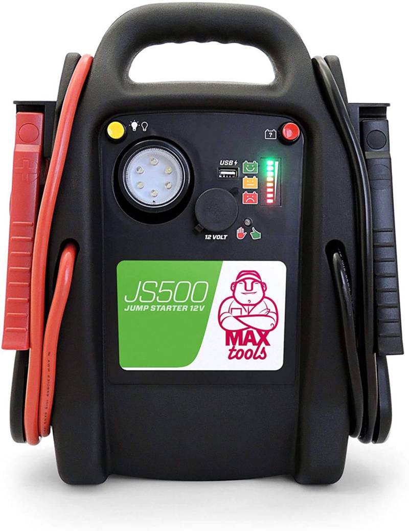 MAXTOOLS JS500 2200A 22Ah, UltraSafe Starthilfe Powerbank, für Autos und Transporter, für 12V Diesel und Benzinmotoren, Jumpstarter mit LED-Licht, USB-Anschluss und Starthilfekabel von MAXTOOLS