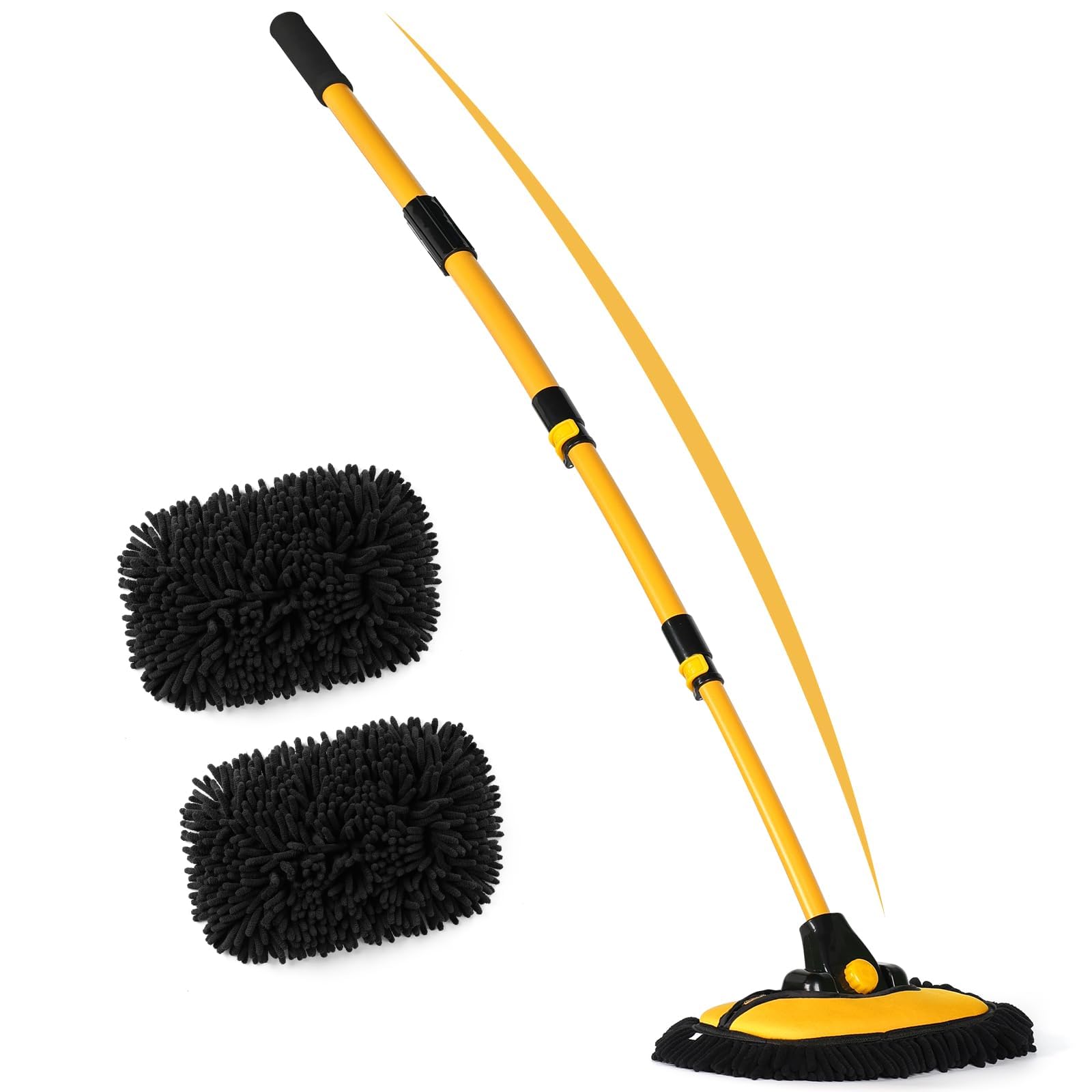 MAXVINI 144CM Autowaschbürste Waschbürste mit Teleskopstiel, 15° Bogen Auto waschbürste mit Langer Stiel, Mikrofaser Chenille Autowaschmopp Reinigungsbürste für Auto LKW Wohnwagen Wohnmobil von MAXVINI