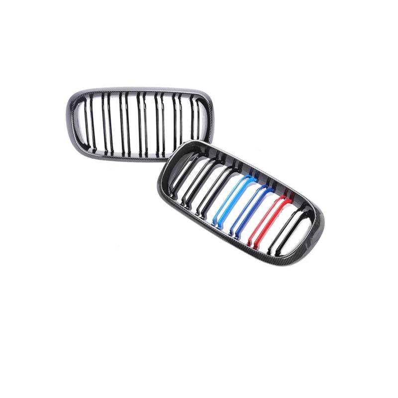 Haubengrill 2Pcs Für X5 Für X6 F15 F16 2014-2018 Auto Vorderen Stoßfänger Kühler Glanz Schwarz Grills Sport Kühlergrill(Dual Carbon M) von MBPBVRVAF
