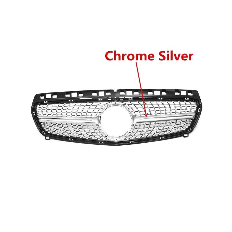 Haubengrill Für A-Klasse W176 A200 A250 A45 Für AMG 2013-2015 Diamond Style Grille Auto Frontstoßstangengrill Sport Kühlergrill(Chrome Silver) von MBPBVRVAF