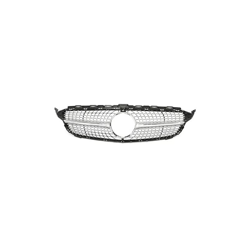 Haubengrill Für C Für Klasse W205 E63S C180 C200 C300 C350 2014-2018 Auto Frontstoßstange Racing Grill Silber Schwarz Sport Kühlergrill(14-18 Diamond S with) von MBPBVRVAF