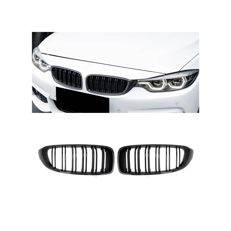Haubengrill Für M3 Für M4 F32 F33 F36 F80 F82 2012-2019 Auto Frontstoßstange Racing Grill Glanz Schwarz Sport Kühlergrill(Double-Carbon Look) von MBPBVRVAF
