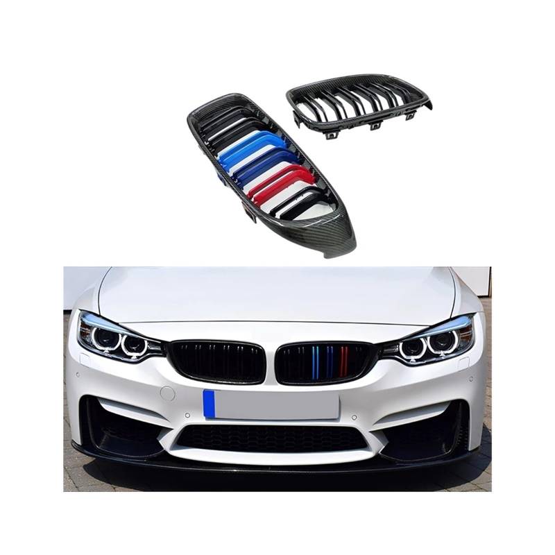 Haubengrill Für M3 Für M4 F32 F33 F36 F80 F82 F83 2014-2020 Auto Front Dual Lamellen Front Grill Carbon Faser Sport Kühlergrill(Carbon with 3 Color) von MBPBVRVAF