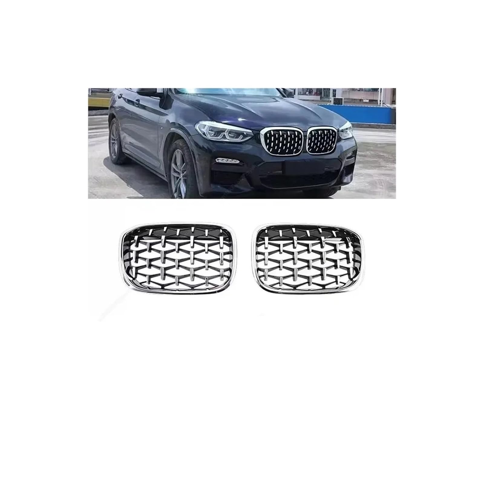 Haubengrill Für X3 Für X4 G01 G02 2017-2021 Auto Frontstoßstangengrill Nierengrill Diamantgrills Meteor Style Sport Kühlergrill(Silver Look) von MBPBVRVAF