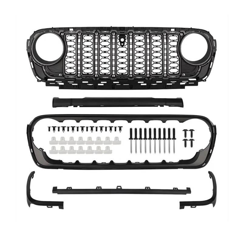 Kühlergrille Für Wrangler Für JL Für JT 2008-2021 2022 2023 2024 Auto Kühlergrill Mittelnetz 2024 Look Stil Schwarz Teil Ändern Sport Kühlergrill(Whith Camera Hole) von MBPBVRVAF