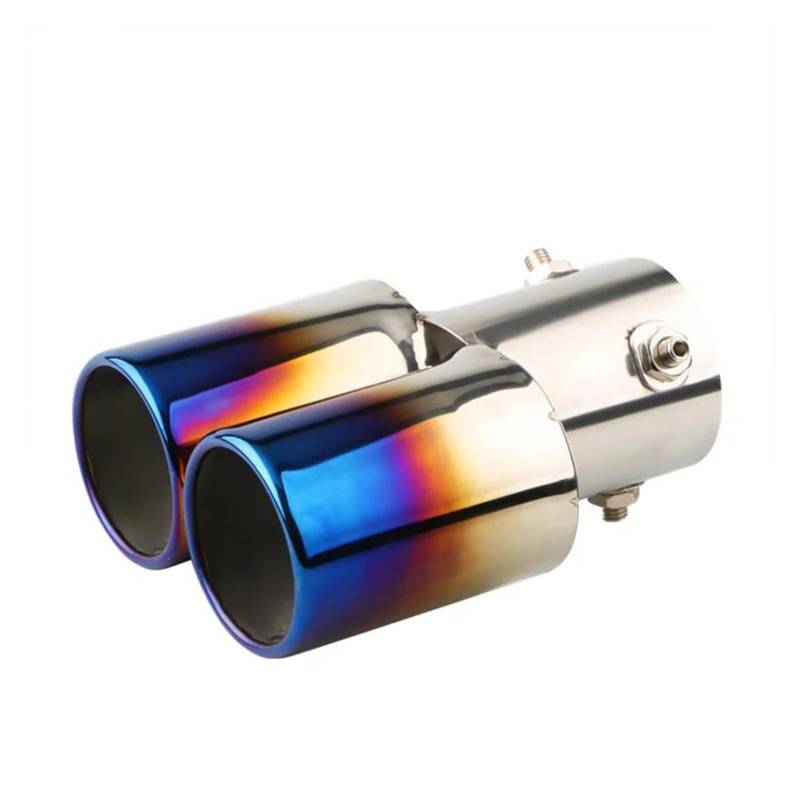Auspuffblende 1 STÜCKE 2.5 "Einlass Endrohr Auto Edelstahl Gebogene Doppel Outlet Auspuff Schalldämpfer Rohr Schwanz Endrohre(Burnt Blue Straight) von MBROS