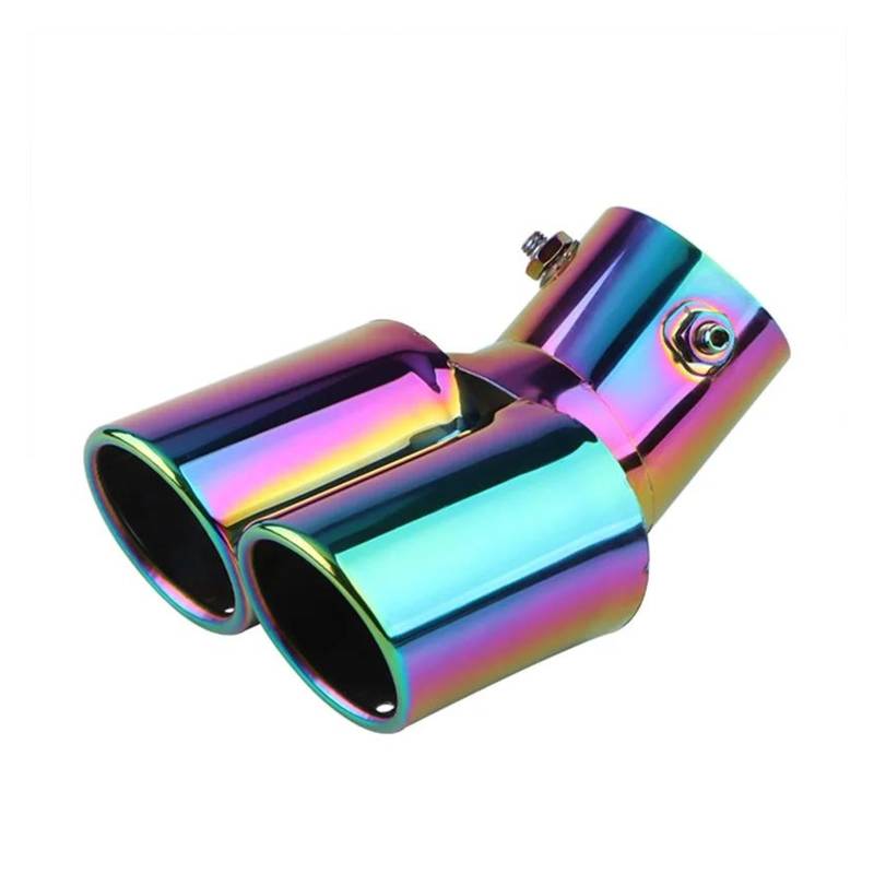 Auspuffblende 1 STÜCKE 2.5 "Einlass Endrohr Auto Edelstahl Gebogene Doppel Outlet Auspuff Schalldämpfer Rohr Schwanz Endrohre(Neonchrome Bent) von MBROS