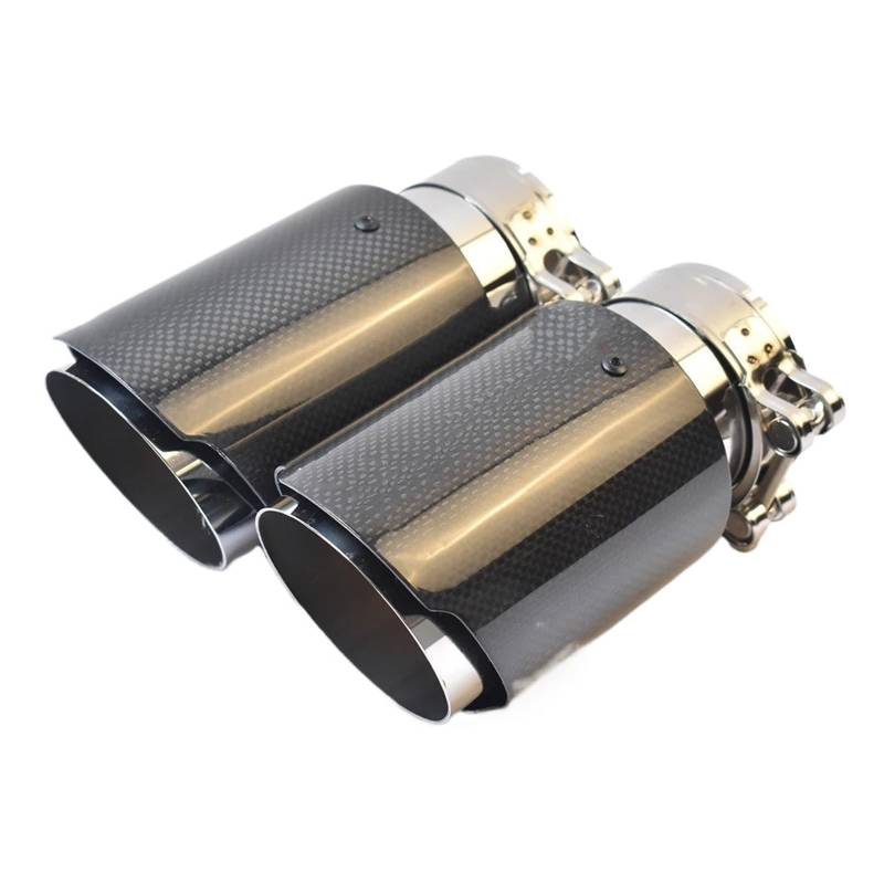 Auspuffblende 1PC Auto Auspuff Endrohr Glänzend Carbon Faser Edelstahl Gerade Flansch Schalldämpfer Spitze Endrohre(57-89mm) von MBROS