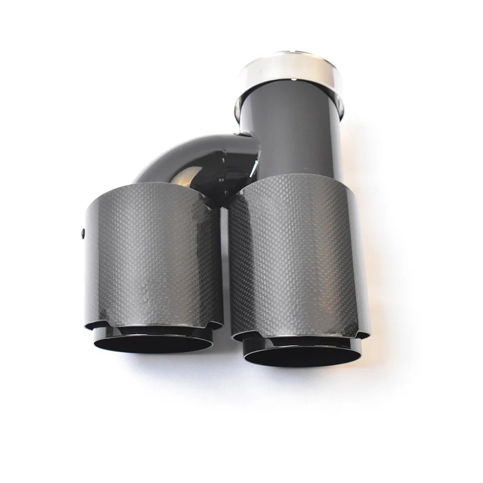 Auspuffblende 1PC Auto Auspuff Spitze Glänzend Schwarz Edelstahl Carbon Gerade Schalldämpfer Rohr H Stil Ende Schwanz Linke Seite Endrohre(114mm Outlet) von MBROS