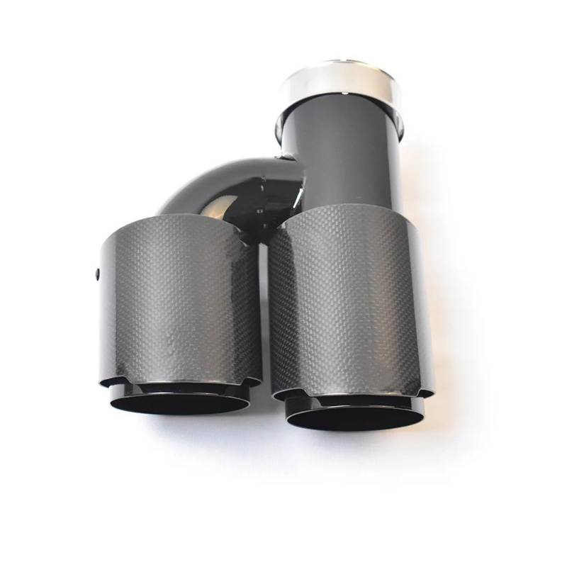 Auspuffblende 1PC Auto Auspuff Spitze Glänzend Schwarz Edelstahl Carbon Gerade Schalldämpfer Rohr H Stil Ende Schwanz Linke Seite Endrohre(57-101MM) von MBROS