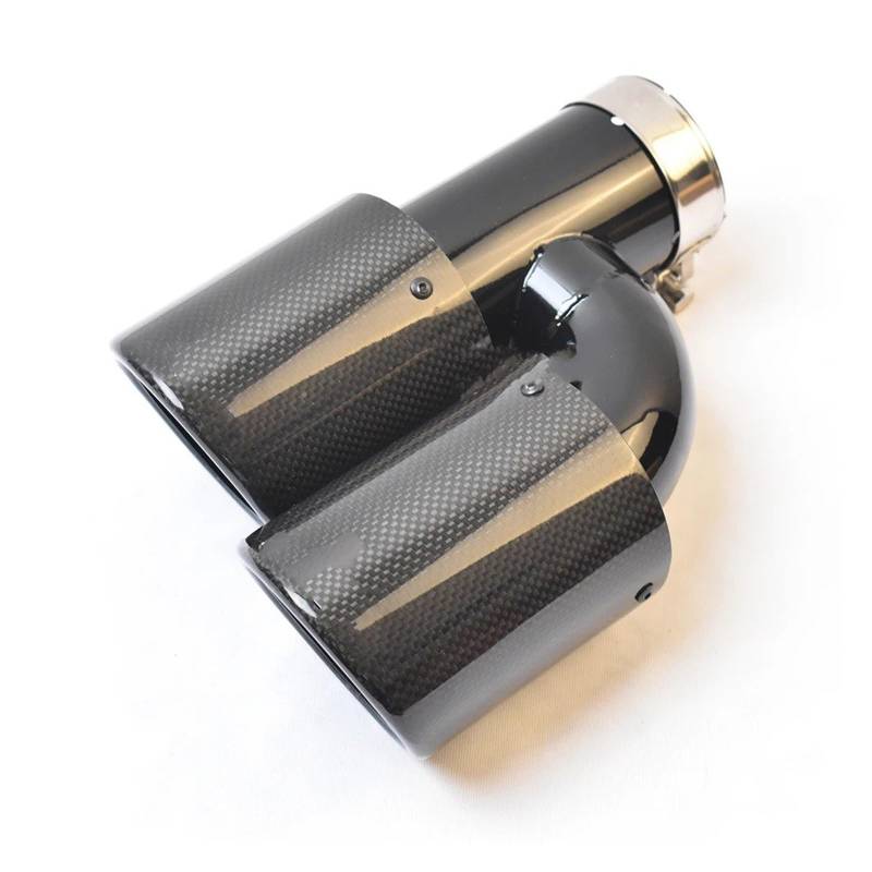 Auspuffblende 1PC Auto Auspuff Spitze Glänzend Schwarz Edelstahl Gerade Lockige Carbon H Stil Schalldämpfer Rohr Linke Seite Endrohre(67-101MM) von MBROS