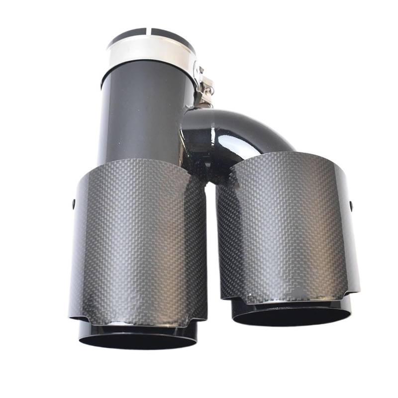 Auspuffblende Auto Carbon Edelstahl Gerade Schalldämpfer Rohr H Stil Ende Schwanz Auspuff Spitze Glänzend Schwarz Rechte Seite Endrohre(70-101MM) von MBROS