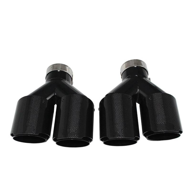 Auspuffblende Auto Universal Carbon Fiber Glossy Schalldämpfer Spitze Y Form Doppel Ausgang Edelstahl Auspuffrohr Düse Endrohre(Left 51mm-101mm) von MBROS