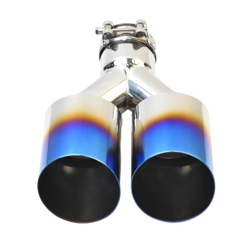Auspuffblende Universal Auto 304 Edelstahl Doppelzylinder Heckauspuff Endrohr Blau Schalldämpfer Titanlegierung Edelstahl Endrohre(54MM IN- 89MM Out) von MBROS