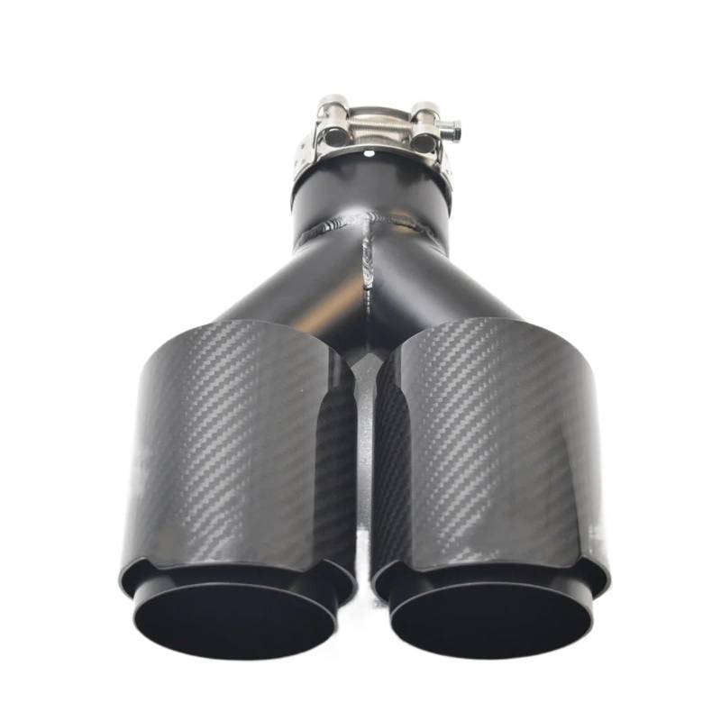 Auspuffblende Universal Auto Schalldämpfer Spitze Carbon Faser Schwarz Glänzend Y Form Doppel Ausgang Auspuffrohr Schalldämpfer Düse Endrohre(76MM IN -102MM Out) von MBROS
