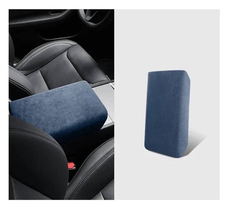 Auto Innenraum Rahmen Für Tesla Für Modell 3/3+ Highland 2024 Auto Center Control Armlehne Abdeckung Wildleder Armlehne Panel Abdeckung Shell Dekoration Abdeckung Innen Trim(Azonium blu) von MBROS