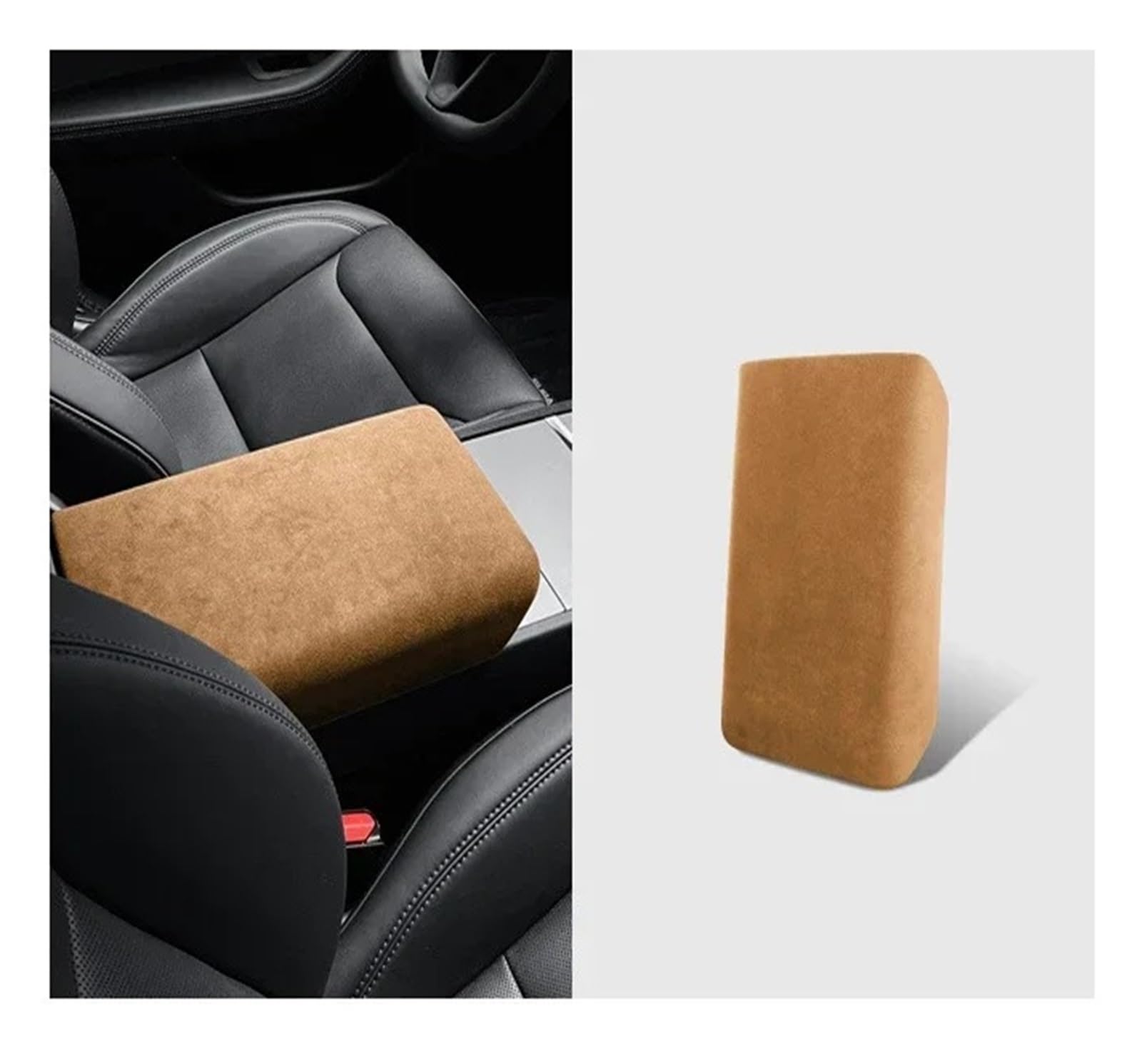 Auto Innenraum Rahmen Für Tesla Für Modell 3/3+ Highland 2024 Auto Center Control Armlehne Abdeckung Wildleder Armlehne Panel Abdeckung Shell Dekoration Abdeckung Innen Trim(Brown) von MBROS