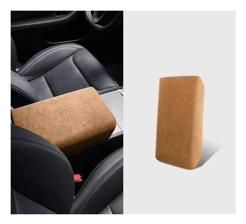 Auto Innenraum Rahmen Für Tesla Für Modell 3/3+ Highland 2024 Auto Center Control Armlehne Abdeckung Wildleder Armlehne Panel Abdeckung Shell Dekoration Abdeckung Innen Trim(Brown) von MBROS