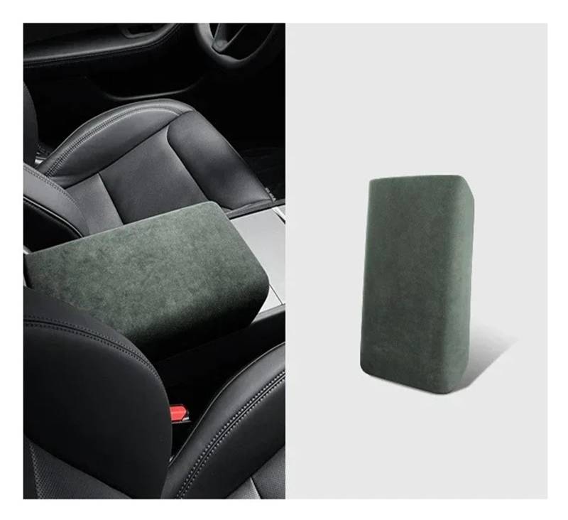 Auto Innenraum Rahmen Für Tesla Für Modell 3/3+ Highland 2024 Auto Center Control Armlehne Abdeckung Wildleder Armlehne Panel Abdeckung Shell Dekoration Abdeckung Innen Trim(Dark Green) von MBROS