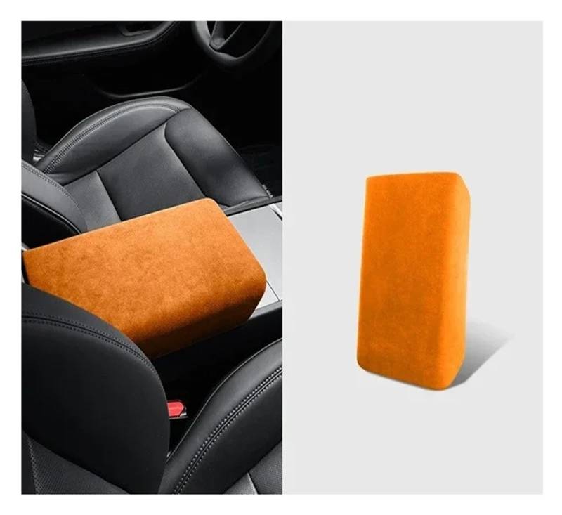 Auto Innenraum Rahmen Für Tesla Für Modell 3/3+ Highland 2024 Auto Center Control Armlehne Abdeckung Wildleder Armlehne Panel Abdeckung Shell Dekoration Abdeckung Innen Trim(Orange) von MBROS