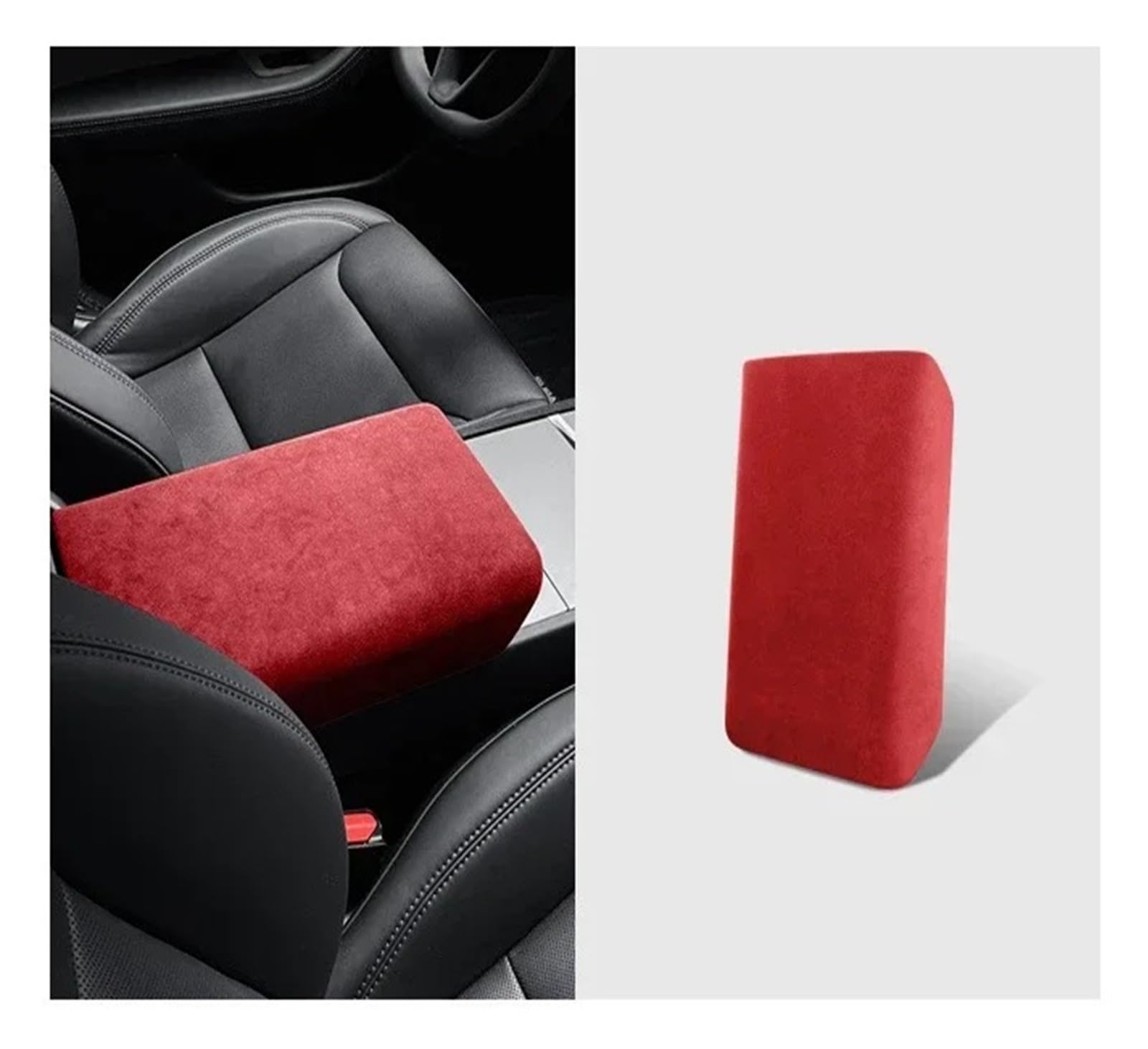 Auto Innenraum Rahmen Für Tesla Für Modell 3/3+ Highland 2024 Auto Center Control Armlehne Abdeckung Wildleder Armlehne Panel Abdeckung Shell Dekoration Abdeckung Innen Trim(Red) von MBROS