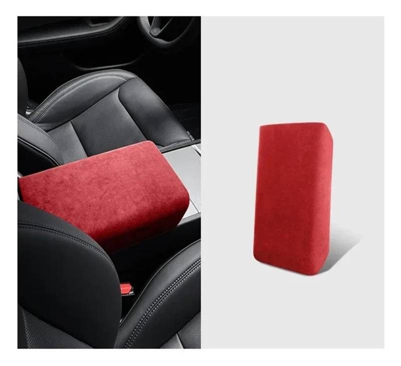 Auto Innenraum Rahmen Für Tesla Für Modell 3/3+ Highland 2024 Auto Center Control Armlehne Abdeckung Wildleder Armlehne Panel Abdeckung Shell Dekoration Abdeckung Innen Trim(Red) von MBROS