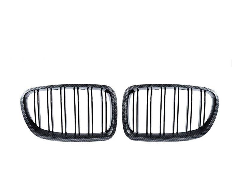 Sport Kühlergrill Für 5er F10 F11 F18 520d 530d 540i 2010-2017 Auto Schwarz Glänzend Nierengrill Doppellamellen Renngrill Ersatzteil Kühlergrill Vorne(Carbon Look) von MBROS