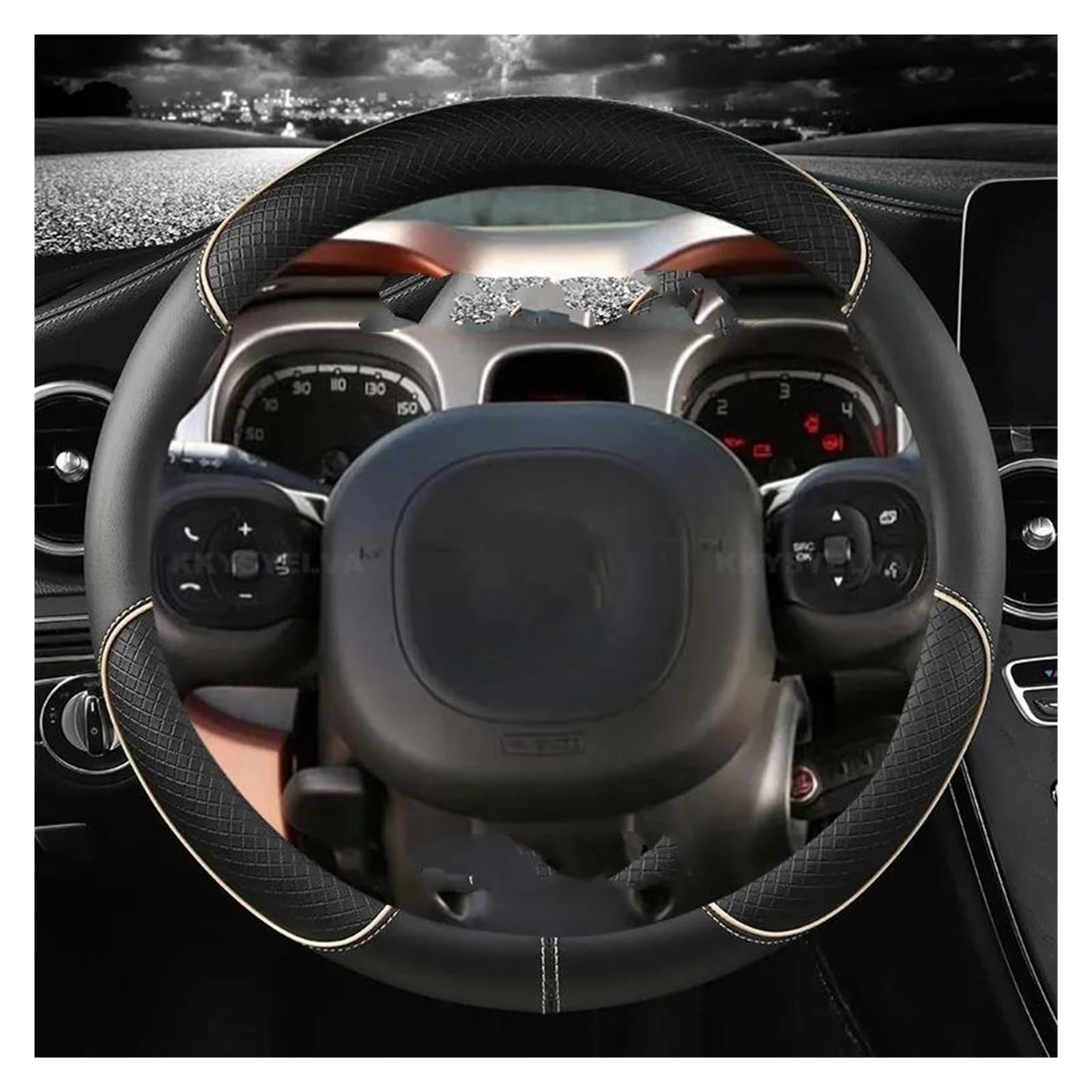Lenkrad Abdeckung Mikrofaser Leder Auto Lenkrad Abdeckung Für FIAT Für Panda 2013 2015 2017 2019 2020 2021 2022 Auto Zubehör Lenkradbezüge (Color : BEIGE O Shape) von McbeAn
