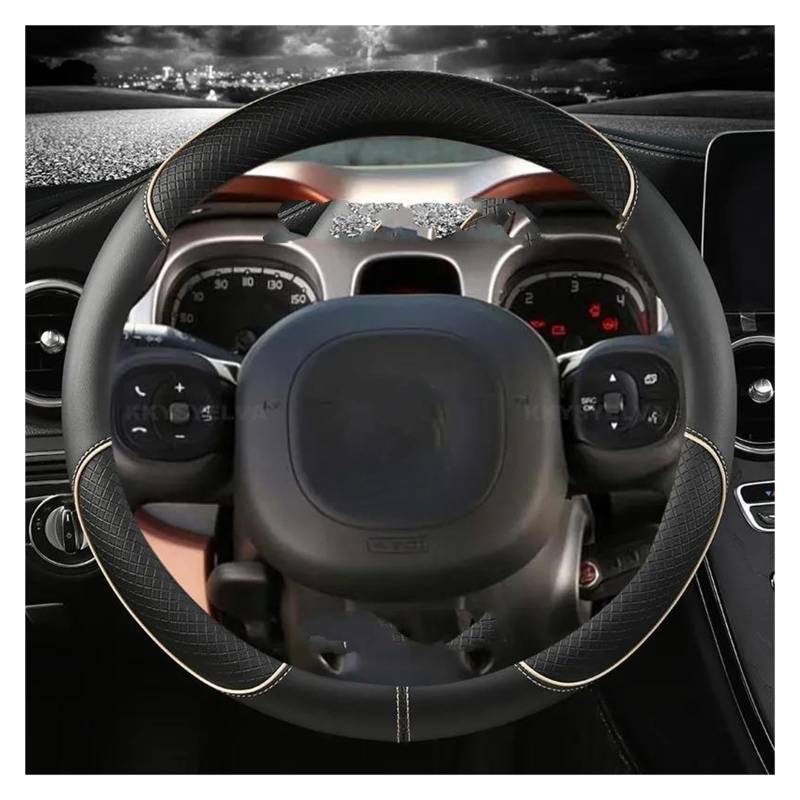 Lenkrad Abdeckung Mikrofaser Leder Auto Lenkrad Abdeckung Für FIAT Für Panda 2013 2015 2017 2019 2020 2021 2022 Auto Zubehör Lenkradbezüge (Color : BEIGE O Shape) von McbeAn