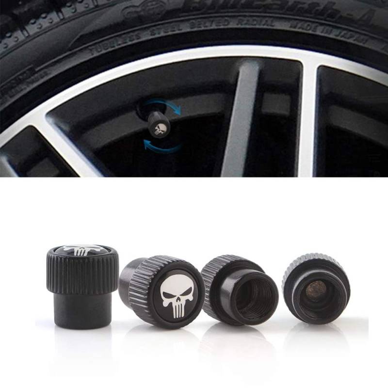 Anti-Diebstahl-Reifen Ventilkappen Staub-Beweis-Cover Universal fit für Autos, Geländewagen, Fahrrad und Fahrrad, LKW, Motorräder,Skull von MCLLDAO
