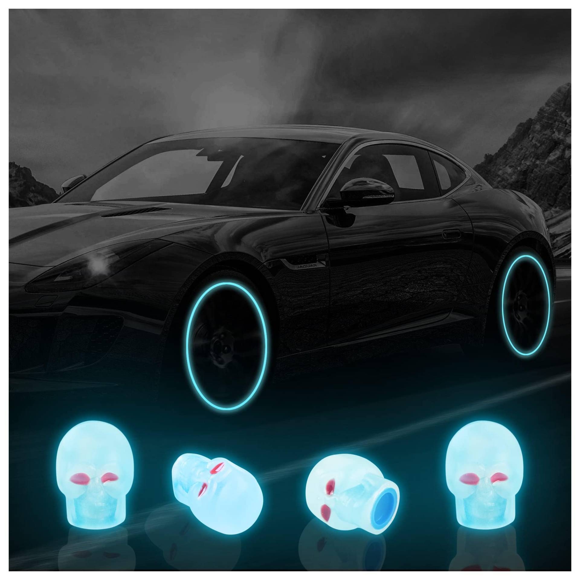 Leuchtende Totenkopf-Reifen-Luftventile, Ventilkappen, Fluoreszierende Reifenventilkappen, universelle Reifenventilkappen für Auto, LKW, SUV, Motorrad, Fahrrad Leuchtende Totenkopf-Reifen-Luftventile, Ventilkappen, Fluoreszierende Reifenventilkappen, universelle Reifenventilkappen für Auto, LKW, SUV, Motorrad, Fahrrad von MCLLDAO