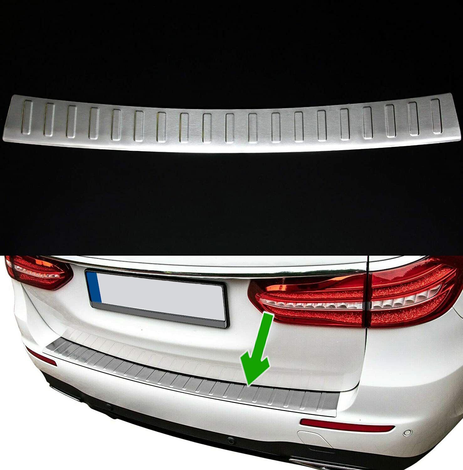 Stoßstangenschutz hinten, passend für Mercedes S213 T-Modell E-Klasse ab 2016+ Edelstahl, matt, Schutz für Ladekanten Stoßstangenschutz hinten, passend für Mercedes S213 T-Modell E-Klasse ab 2016+ Edelstahl, matt, Schutz für Ladekanten von MCPerformance