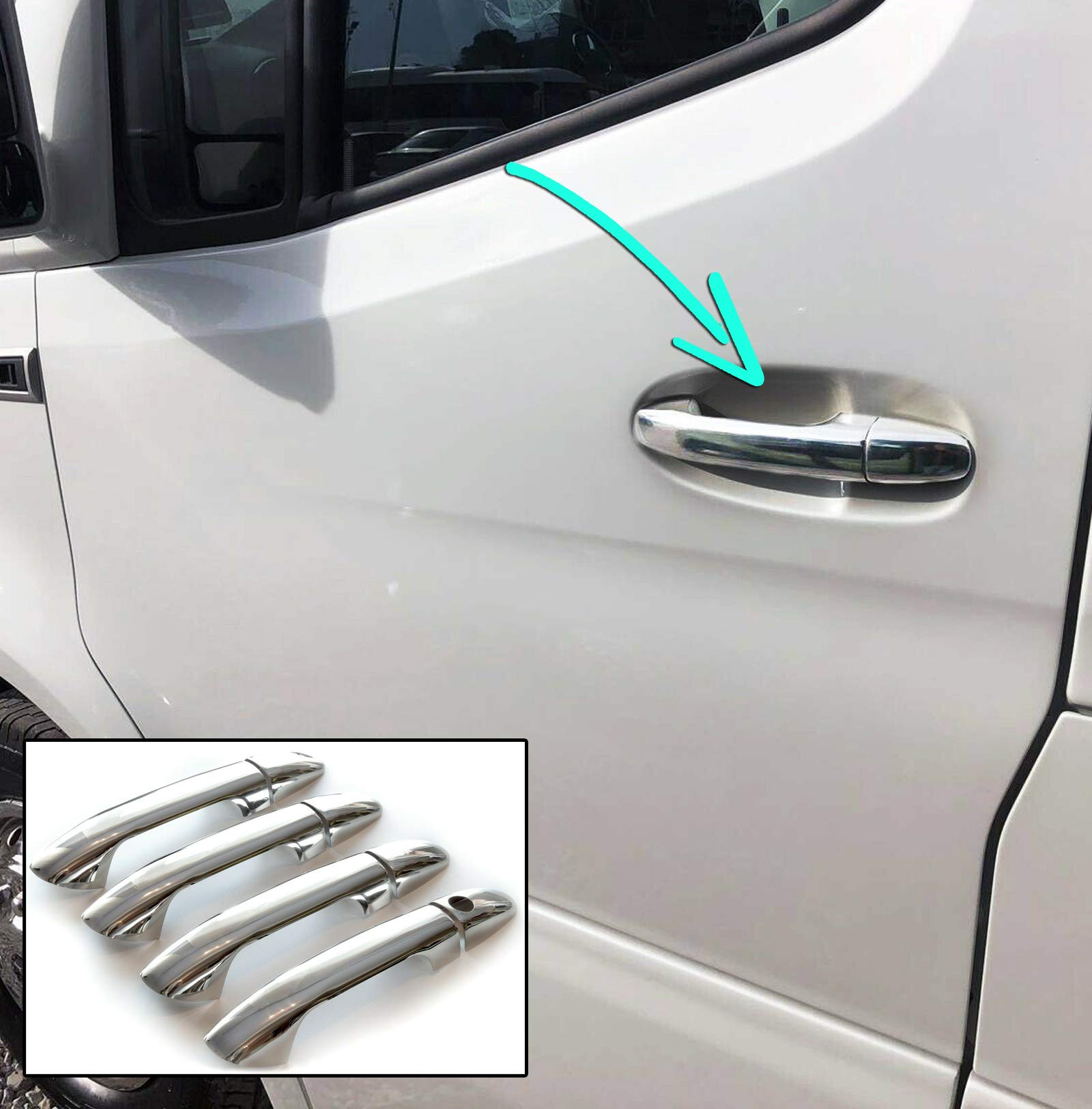 Verchromte Türgriffe für Sprinter W907 W910 ab 2018 Edelstahl Türgriff Griffe Außengriffe Chrom Verchromte Türgriffe für Sprinter W907 W910 ab 2018 Edelstahl Türgriff Griffe Außengriffe Chrom von MCPerformance