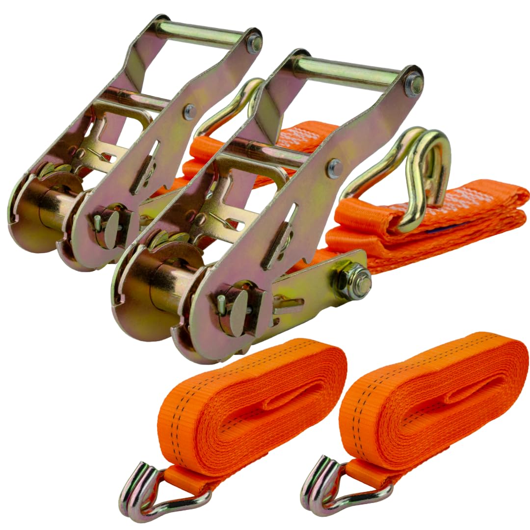 Spanngurte mit Ratsche und Haken 2er Set, 25mm breit 5m lang, bis 1500kg, Spanngurt orange, Zurrgurte für Ladungssicherung, Spanngurte Doppelspitzhaken, Gurtband, Spanngurte 5m von MCS Cargo Security