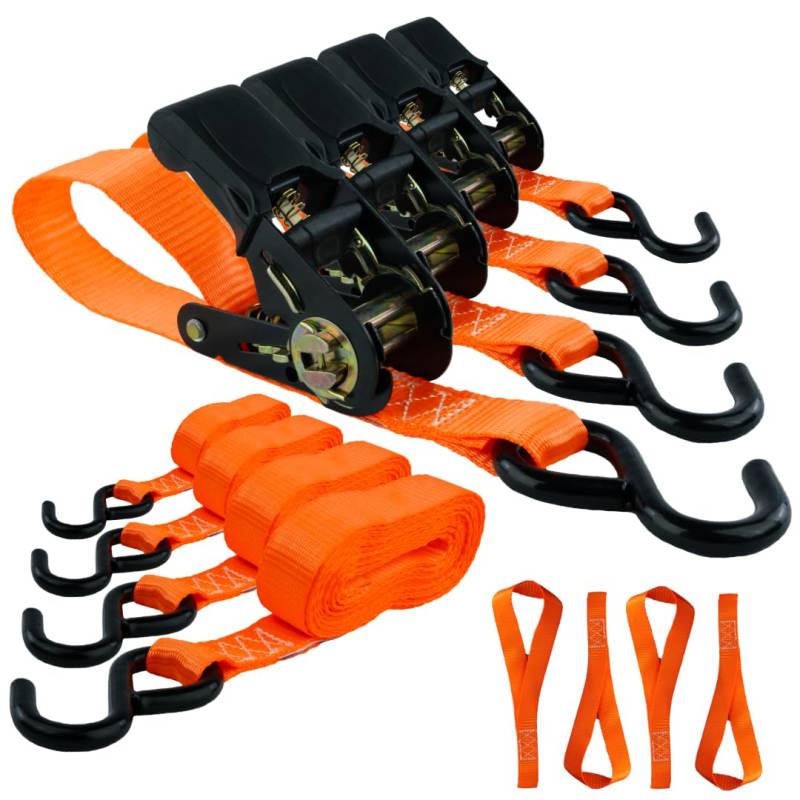 Spanngurt Zurrgurt 4er Set mit Softgrip-Ratsche und S-Haken bis 800 kg 4,5 Meter von MCS Cargo Security, orange, 200022001 von MCS Cargo Security