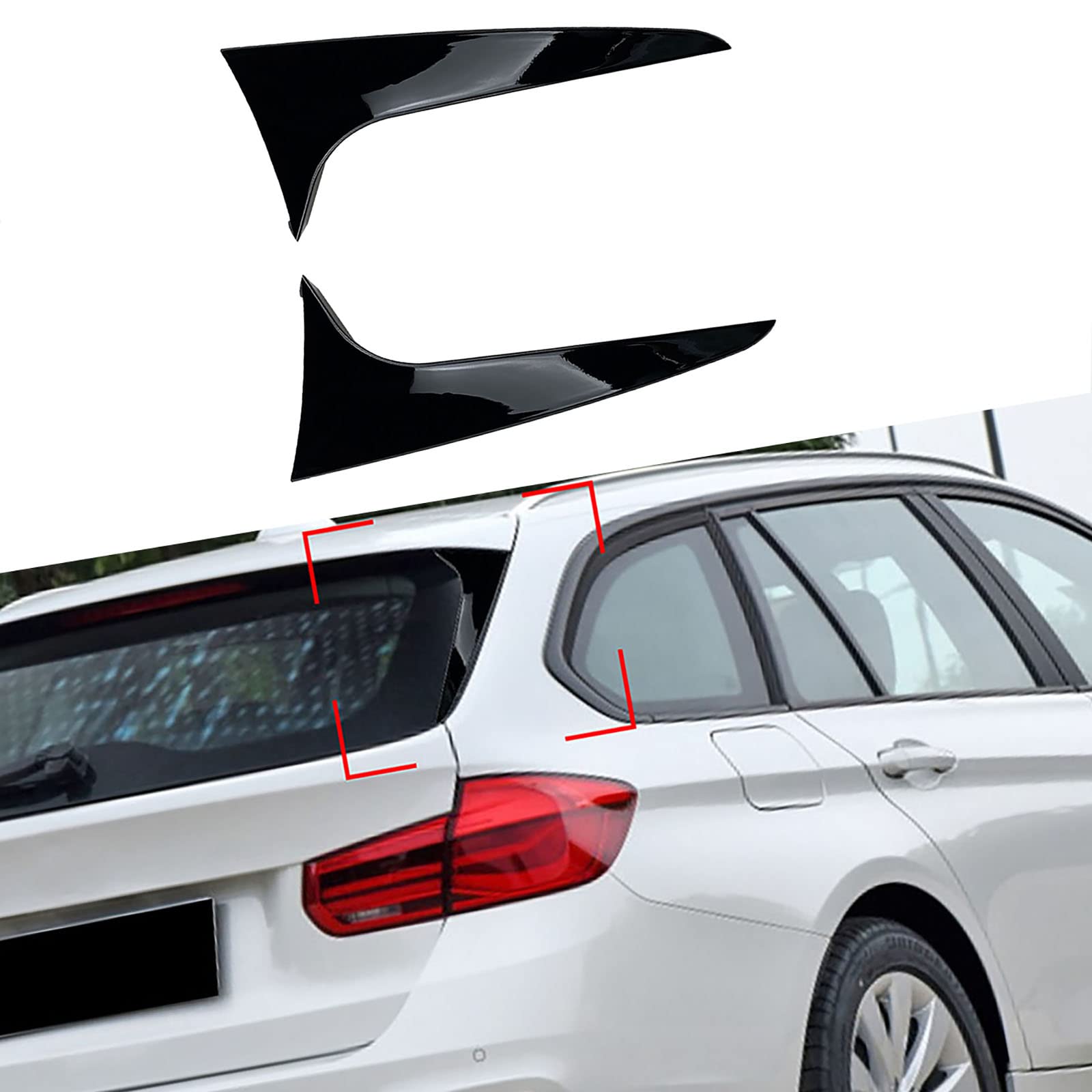 Auto-Heckscheibenspoiler-Seitenflügel, kompatibel für BMW 3 Series Touring F31 Wagon 2012-2018, ABS, Außen-Styling-Zubehör, Karosserie-Set, Schwarz, 2 Stück von MDATT