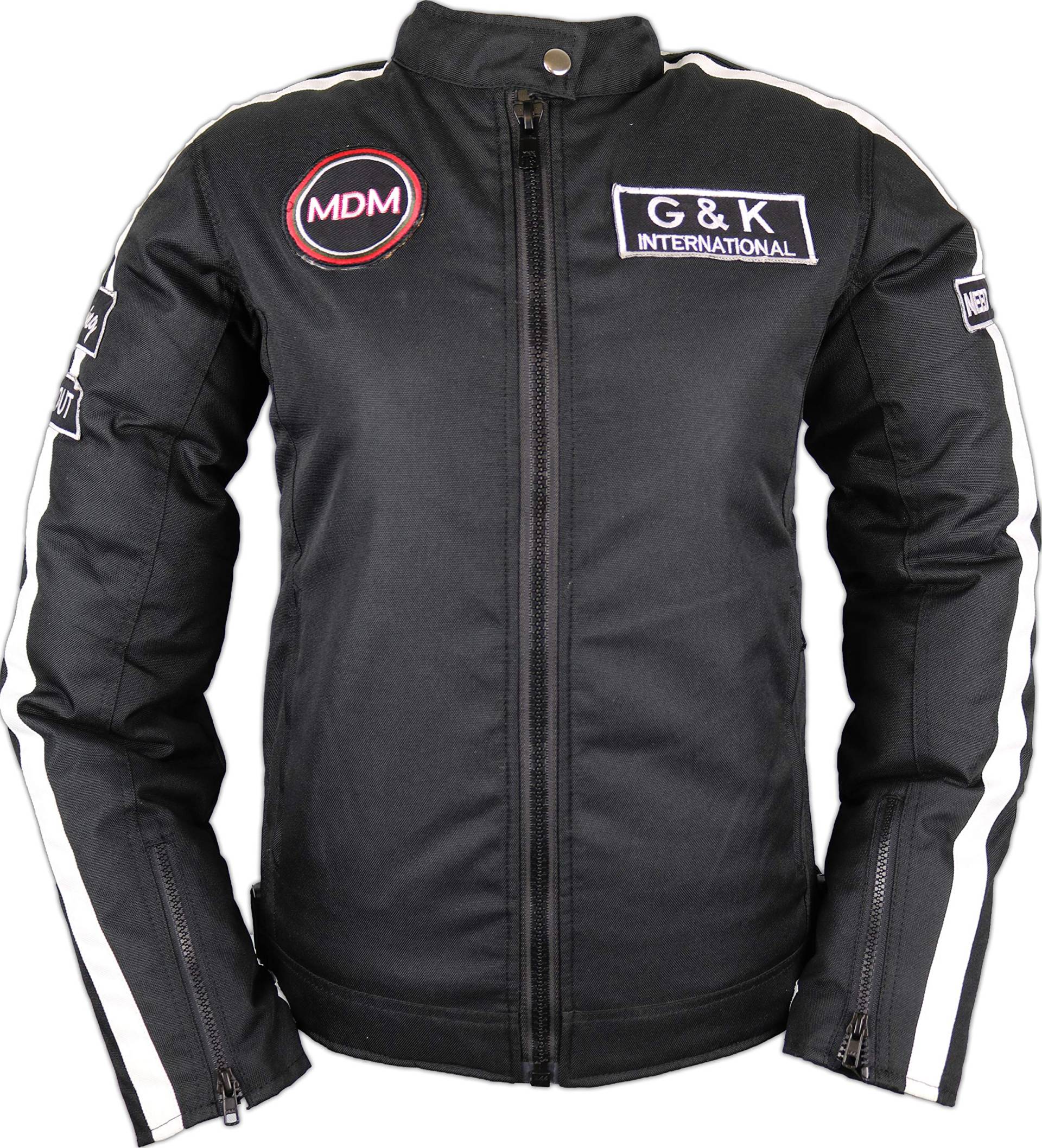 MDM Damen Motorrad Textil Jacke in schwarz mit weißen streifen von MDM