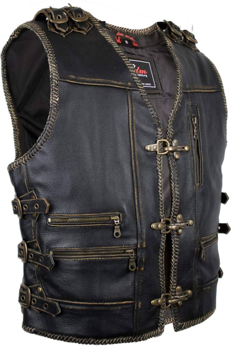 MDM Herren Biker Motorrad Leder Kutte Retro Stil, Schnallen Verschlüsse (Gr. 2XL) von MDM