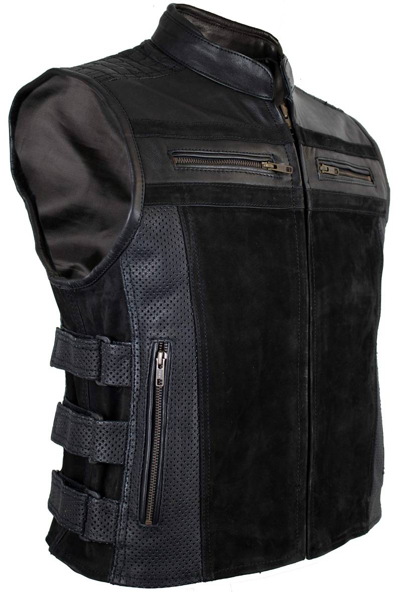 MDM Herren Motorradweste Biker Lederweste Custom Kutte, schwarz (L) von MDM