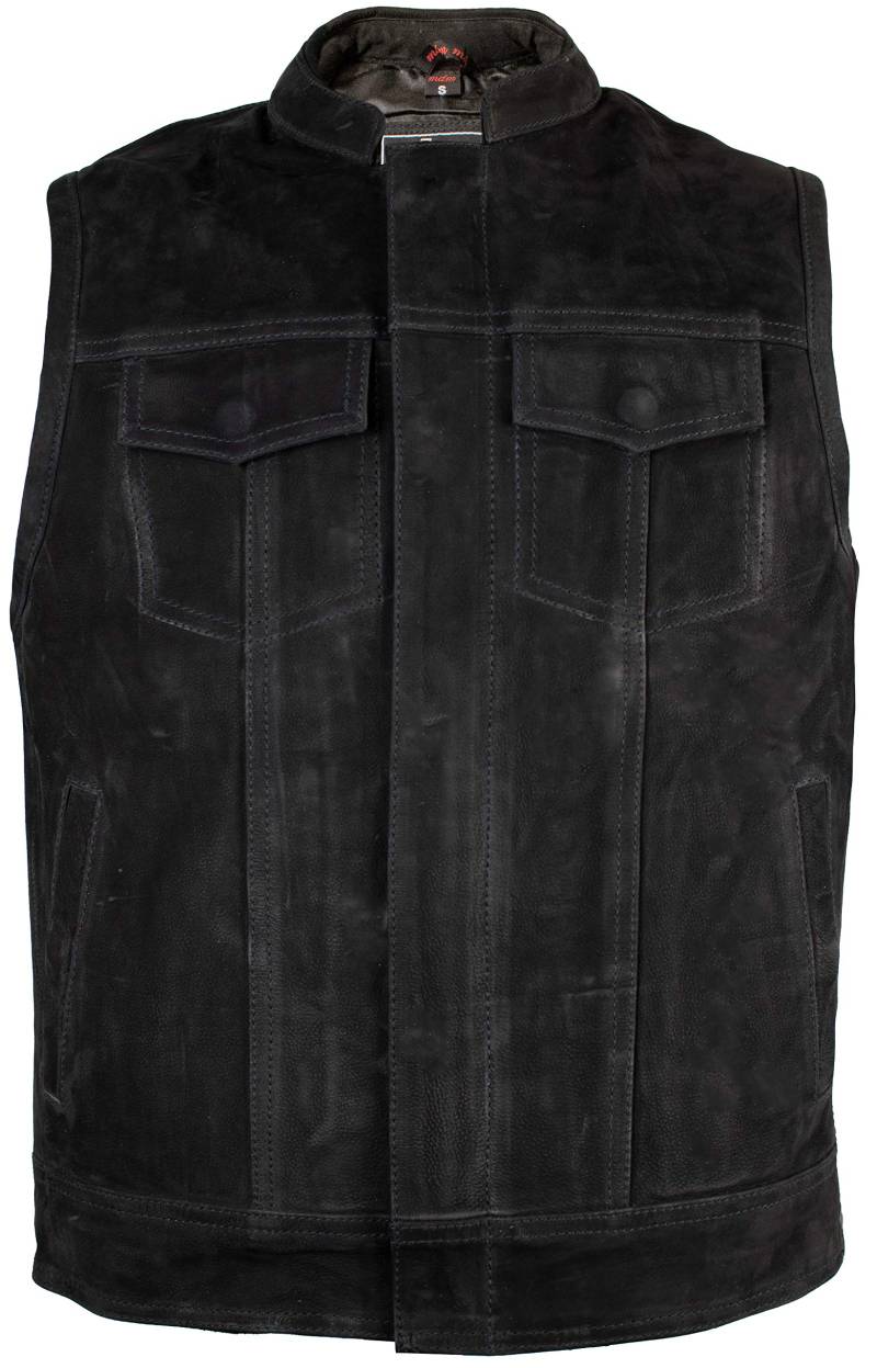 Matt Schwarze Lederweste im Jeans Look mit seitlichen Reißverschlüssen zum verstellen (3XL) von MDM