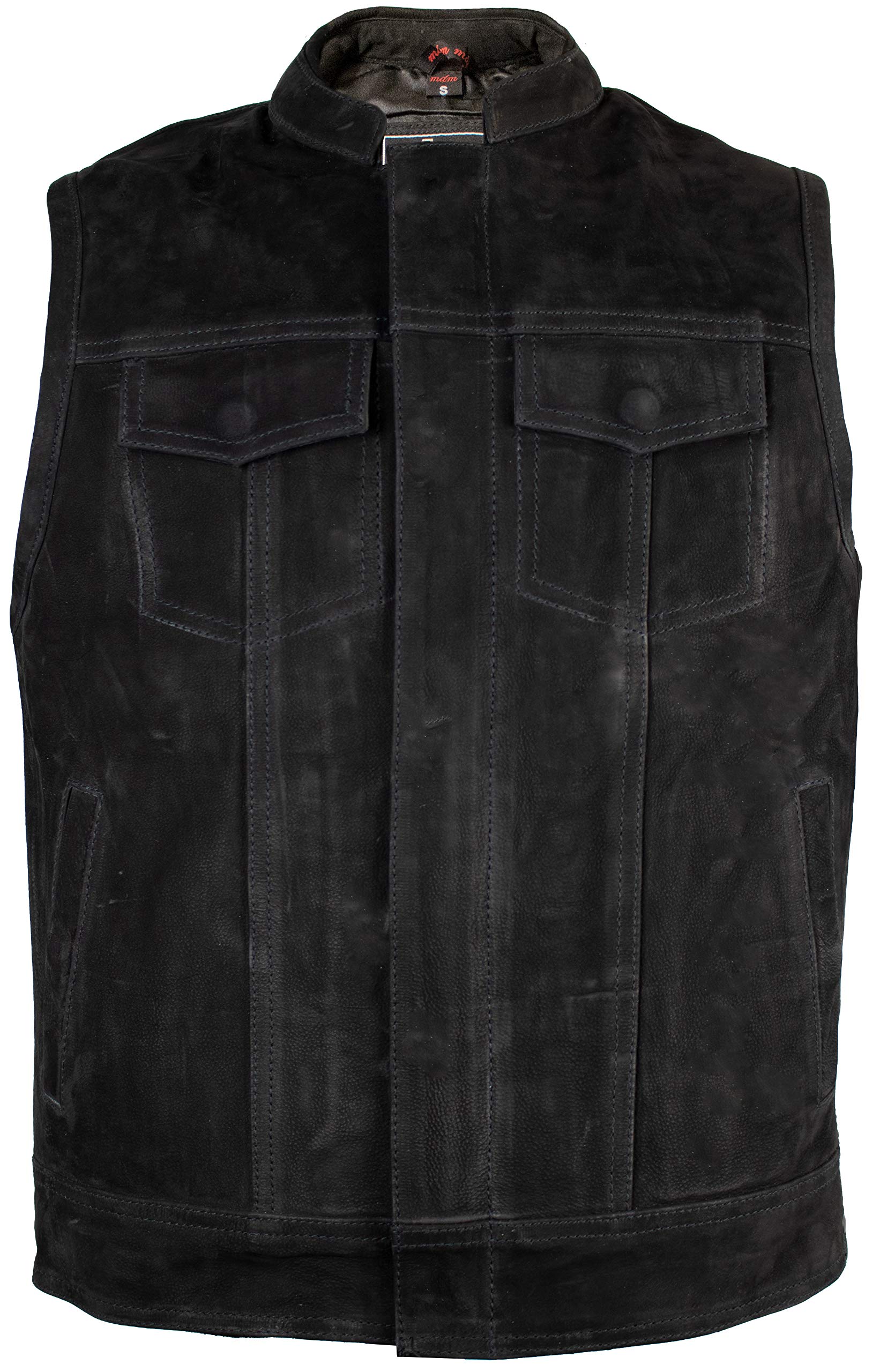 Matt Schwarze Lederweste im Jeans Look mit seitlichen Reißverschlüssen zum verstellen (4XL) von MDM