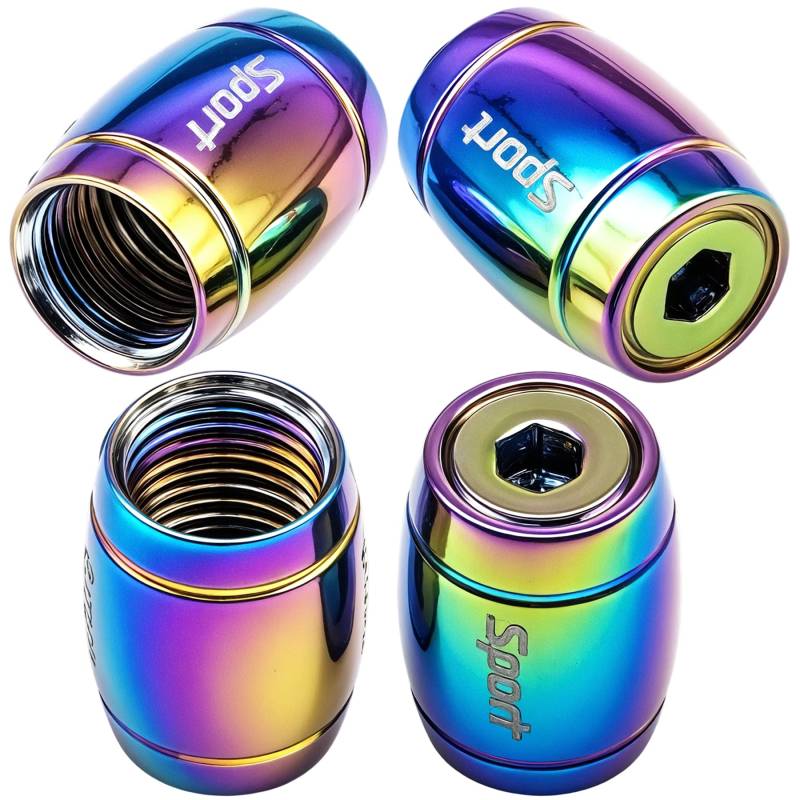 MEAJOO 4 Stück Anti-Diebstahl-Sport-Reifenventilkappen, Universal-Edelstahl-Ellipsenzylinder-Reifenventilkappen mit O-Ring-Gummidichtung, passend für Autos, LKWs, Motorräder, Fahrräder (bunt) von MEAJOO