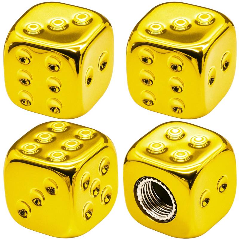 MEAJOO 4 Stück Würfel-Reifenventilkappen, Reifen-Luftkappen mit O-Gummiring-Zubehör, korrosionsbeständig, auslaufsicher, universell für Autos, SUVs, Fahrräder, LKWs und Motorräder (Gold) von MEAJOO